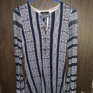 Navy Blue and cream colored long sleeve dress